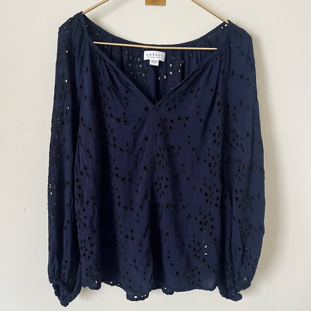 ANTROPOLOGY Women's Dark Blue Velvet by Graham Spencer S Long Sleeve Boho Retro